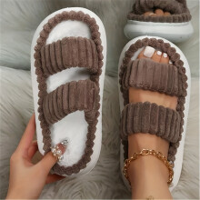 Damesko med dobbelte stropper, ensfarvede åbne tåsko med skridsikre, behagelige slippers, moderigtige indendørssko med platform