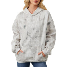 Felpa con cappuccio mimetica da donna, oversize, con stampa foglia d'acero, pullover casual, con tasche, bianca, taglia XL.