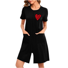 Dámske pyžamo na Valentína, dlhá nočná košeľa, zips, predné vrecko, polyester, spandex, potlač srdca, mäkké, na spanie