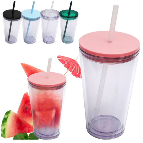 Διαφανή ποτήρια 24oz με καπάκι και καλαμάκι, επαναχρησιμοποιήσιμα διπλού 2