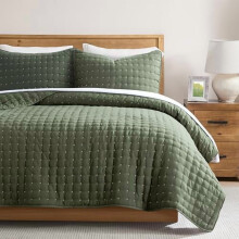 Posteľná súprava Twin Quilt (172x253 cm) – ľahká, mäkká, prešívaná celoročná obliečka s vankúšom, machovo zelená