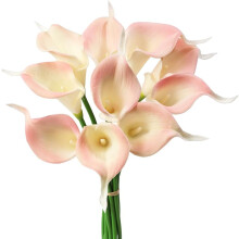 Mini Artificial Calla Lily 10 Stem Bridal Bouquets Artificial Latex Real Touch Flowers for Home Party Decor (Teal Blue White)