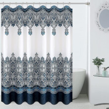 Marokkanischer Duschvorhang in Blau, Marineblau-Weißes Paisley-Boho-Muster, wasserabweisend, 183 x 183 cm, inklusive Haken