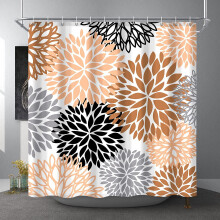 Cortina de ducha con diseño de flores de dalia, decoración floral para baño, tela de poliéster impermeable, color naranja, marrón, negro y gris,