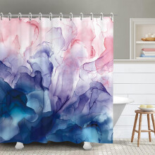 Cortina de ducha abstracta, cortina de ducha colorida, juego de cortinas de ducha degradadas con 12 ganchos, decoración de baño acuarela rosa, azul