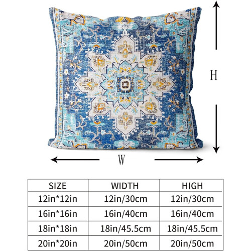 Conjunto de 2 capas de almofada Boho 20x20 polegadas, estampa persa dupla face, algodão macio e felpudo, capas decorativas para sofá/cama (azul) 2