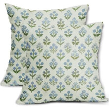 Blågröna örngott med blockmönster, 61x61 cm, set med 2 kuddfodral med vintage-motiv och blommönster för soffa, säng, lantlig inredning
