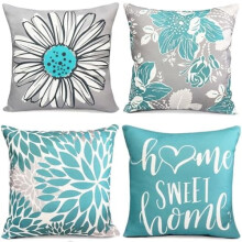 Conjunto de 4 capas de almofada decorativas em linho azul-petróleo, 50x50 cm (20x20") – Estilo rústico, boho e moderno, compatíveis com