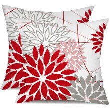Capas de almofada florais em vermelho, rosa e cinza, 50x50cm, conjunto de 2, impermeáveis para uso externo, poliéster, compatíveis com decoração