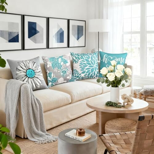 Conjunto de 4 capas de almofada decorativas em linho, 45x45 cm (18x18 polegadas) 2