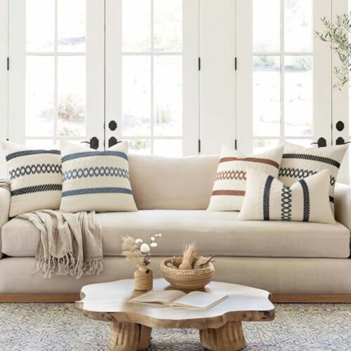 Fundas de almohada negras estilo boho de algodón, 20x20 pulgadas, paquete de 2 1