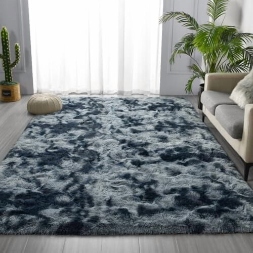 Χαλί Shag 4x6ft – Βαμμένο με τιράντες βελούδινο χνουδωτό χαλί, εξαιρετικά μαλακό 2