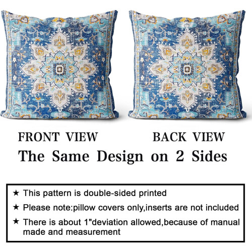 Conjunto de 2 capas de almofada Boho 20x20 polegadas, estampa persa dupla face, algodão macio e felpudo, capas decorativas para sofá/cama (azul) 1