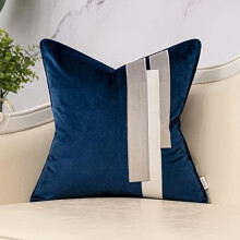 Fodera per cuscino decorativo in velluto blu navy, a righe patchwork, 45x45 cm, decorazione moderna per divano, poltrona, camera da letto –