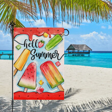 Liquidação de Decorações, Bandeira de Jardim da Série Verão, Bandeira de Pátio Estampada com Efeito Fresco de Verão, Bandeira de Boas-Vindas