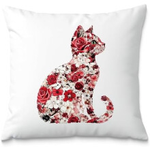 Fodere per cuscini con gatti e fiori rossi e bianchi 18x18 - Elegante decorazione con gattini per camera da letto e soggiorno; regalo per amanti dei