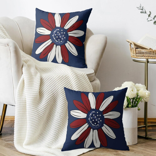 Set di federe per cuscini con margherite patriottiche, 45x45 cm, in cotone e lino. 2