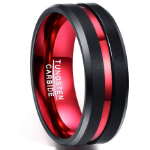Anillos de tungsteno negro de 8 mm para hombre y mujer, alianzas de boda con ranura roja, bordes biselados, ajuste cómodo, tallas 4-16.