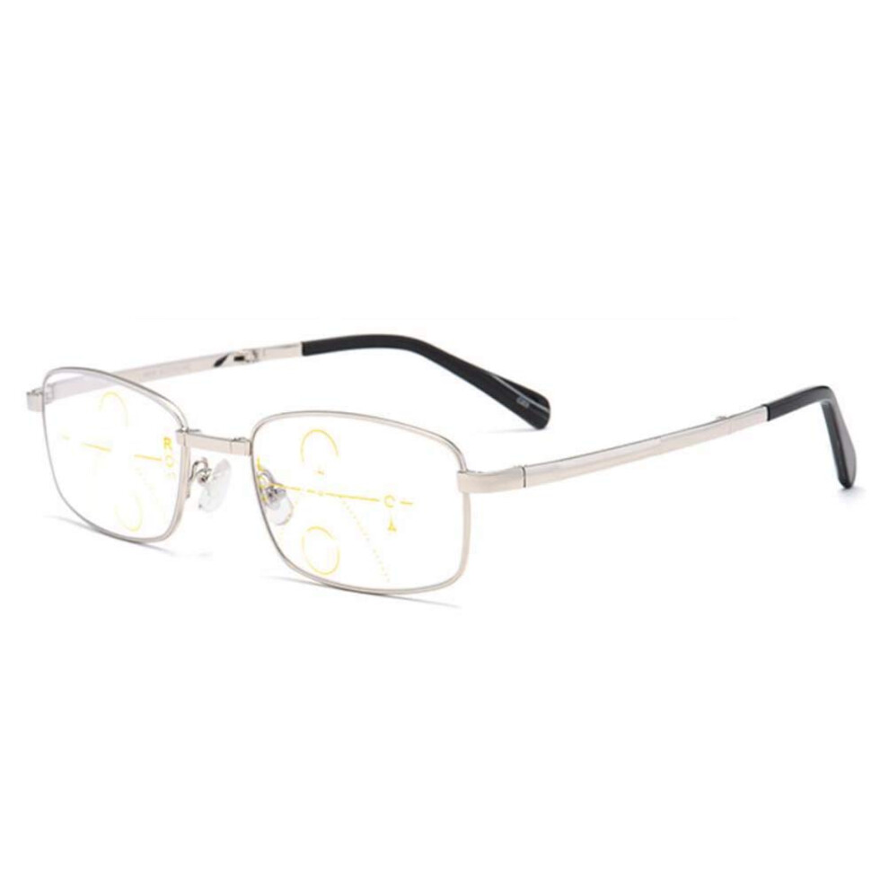 Silver Progressive Reading Glasses +1 Foldable Blue Light Blocking UltraLight Alloy Frame