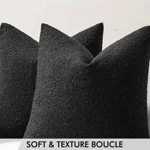 Conjunto de 2 capas para almofadas Euro Sham de 60x60cm (24x24 polegadas) – Bouclé texturizado, preto neutro, compatíveis com almofadas Euro 1