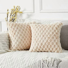 Confezione da 2 federe per cuscini decorativi in morbidissima pelliccia sintetica, beige, da 61x61 cm (24x24 pollici) – Compatibili con cuscini