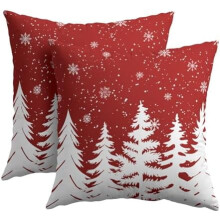 Fodere per cuscini natalizie 20x20", set da 2, albero di Natale/fiocchi di neve rossi e bianchi, cotone-lino, morbide federe in stile rustico per