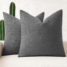 Conjunto de 2 capas de almofada em bouclé, 45x45cm, cor neutra cinza escuro, compatíveis com enchimento padrão.