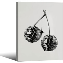 Retro disco poster, zwart-wit canvas wanddecoratie, 12x16 inch, ingelijst, modieuze discobalprint, funky barwagen wanddecoratie voor appartement en