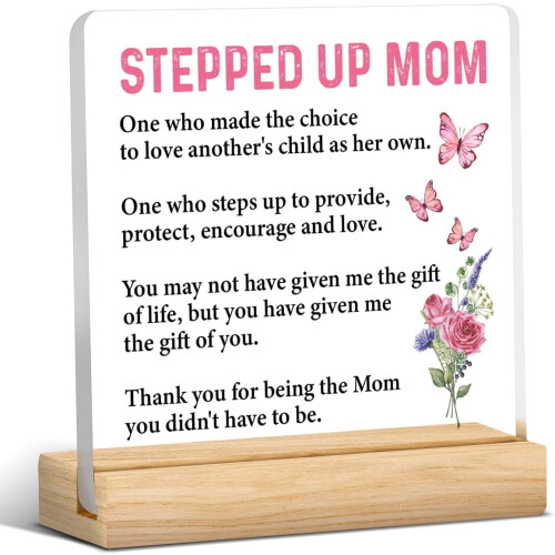 Δώρο Stepped Up Mom – Ακρυλική Πινακίδα Αναμνηστικού (4x4"), Δώρο Ευχαριστίας για Μαμά &