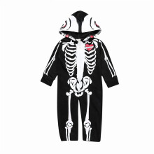 Babyjongens Halloweenkostuum met lange mouwen en skeletmotief, romper met capuchon en ritssluiting