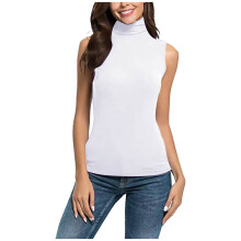 Camisetas básicas de manga corta con cuello alto simulado para mujer, elásticas y ligeras, ideales como capa interior.