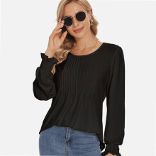 Blusa túnica plisada de manga farol para mujer