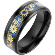 Anello Steampunk con ingranaggio - Anello da uomo in titanio, acciaio inossidabile, nero, blu e oro, fede nuziale da uomo