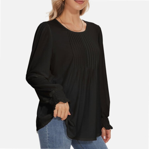 Blusa túnica plisada de manga farol para mujer 1