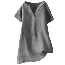 Blusas de verano para mujer, tops de verano, cuello en V, manga larga, holgadas, de algodón y lino, tipo túnica.