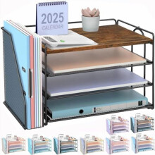 4-stöckiger Papierorganizer aus Holz mit Zeitschriftenhalter, Schreibtisch- und Aktenablage zur Aufbewahrung von Büromaterialien