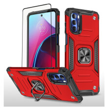 Xhy Moto G Stylus5G2022 Cover med skærmbeskytter, magnetisk ring, støtteben, militærkvalitets faldbeskyttelse – rød