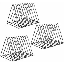 Vinyl-Schallplattenhalter mit 9 Fächern, dreieckiges Metall-Präsentationsregal für Alben/Zeitschriften, Schwarz (3er-Pack)