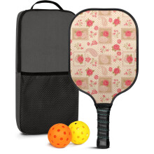 Pickleballset met rackets van glasvezel met bloemenprint, 2 ballen en tas – geschikt voor binnen- en buitenspelen