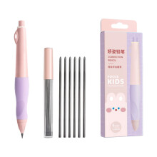 1 Lápis Retrátil + 6 Refis, Empunhadura Confortável, Apagável, para Agendas e Palavras Cruzadas – Rosa