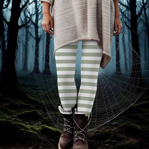 Γυναικείο παντελόνι γιόγκα με ρίγες για το Halloween – Ελαστικό κολάν με απαλή πλέξη 1