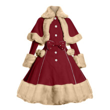 Gotisk vintage gallakjole til kvinder – langærmet ulden balkjole med sløjfekappe, vinterplyssyninger, todelt outfit, kompatibel med