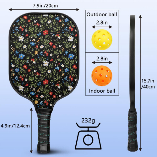 Σετ ρακέτες Pickleball με 2 μπάλες και τσάντα – Ρακέτες από fiberglass με λουλούδια, 2