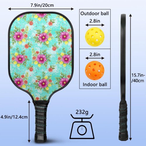 Σετ ρακέτες Pickleball με 2 μπάλες και τσάντα – Ρακέτες από fiberglass με λουλούδια, 2