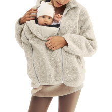 Veste porte-bébé de maternité, manteau d'hiver 2 en 1 pour femme avec poche kangourou, polaire épaisse zippée sur le devant pour maman et bébé