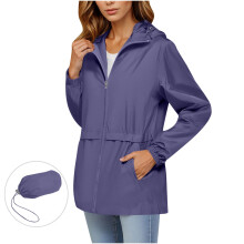 Regenjas voor dames, waterdichte jas met ritssluiting, lange mouwen, capuchon en zakken, verkrijgbaar in maat S-2XL