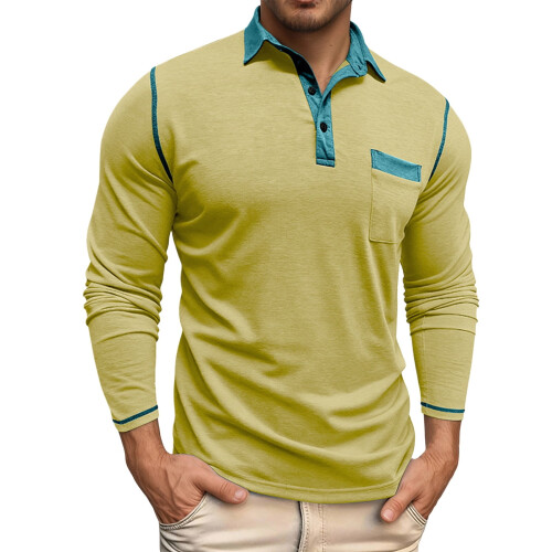 Herren-Poloshirt, einfarbig, langärmelig, klassische Passform