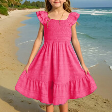 Robes d'été pour filles 2025, robes trapèze à manches papillon et smocks, robes de soirée décontractées mini, tailles 3 à 14 ans