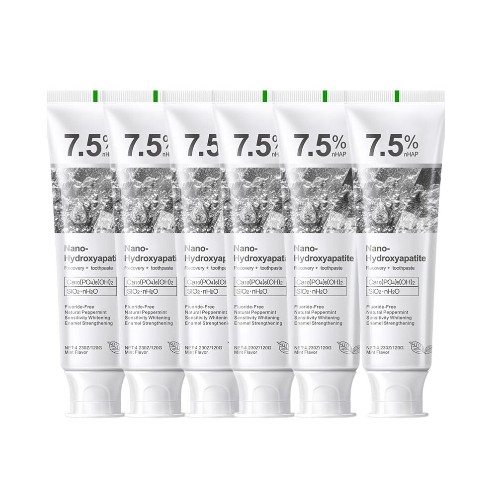 Hydroxyapatite Toothpaste for Sensitive Teeth, Fluoride, Enamel , Natural Peppermint, 6Pack