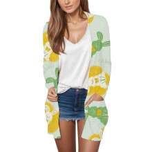 Påskecardigan til kvinder med åben front, letvægts, afslappet cardigan, forår, påskeæg, hareprint, løstsiddende overtøj med lomme